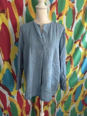 J JILL Denim Tunic Length Blouse Top Size Large